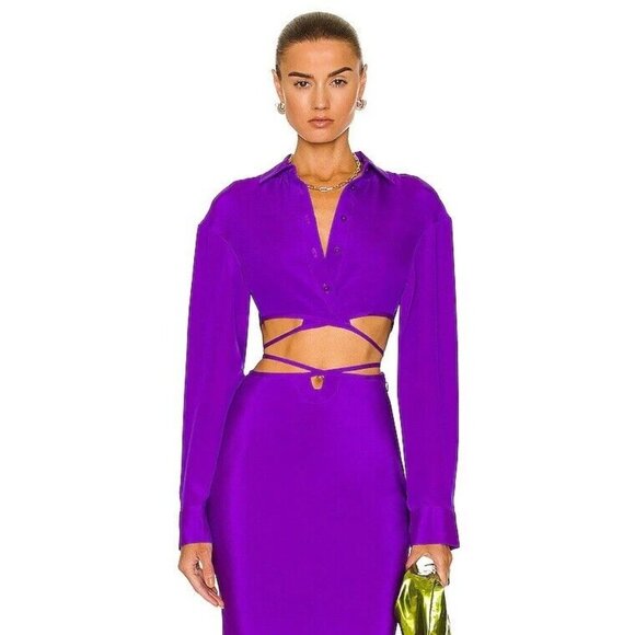 Christopher Esber Cropped Tie Shirt Amethyst Purple Silk